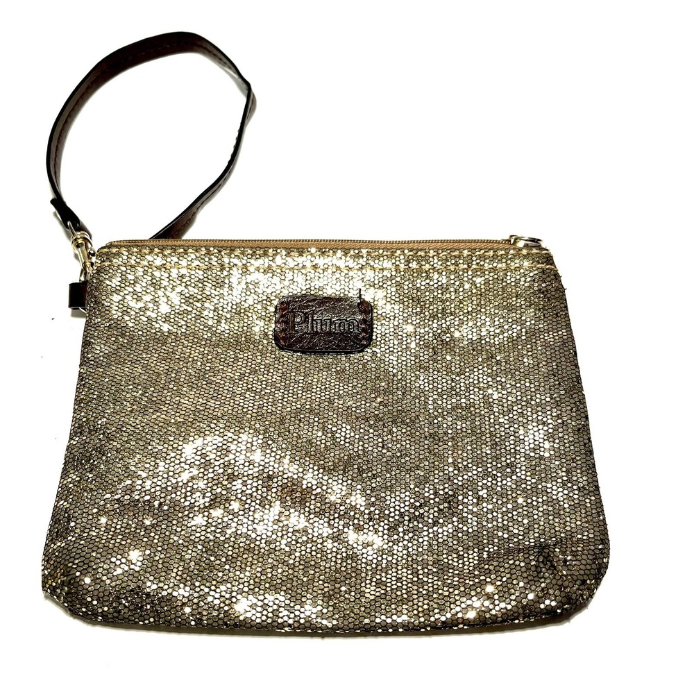 Gold Metallic Mesh Wristlet Wallet Retro Evening Bag Small 7" Zip Closure Clutch